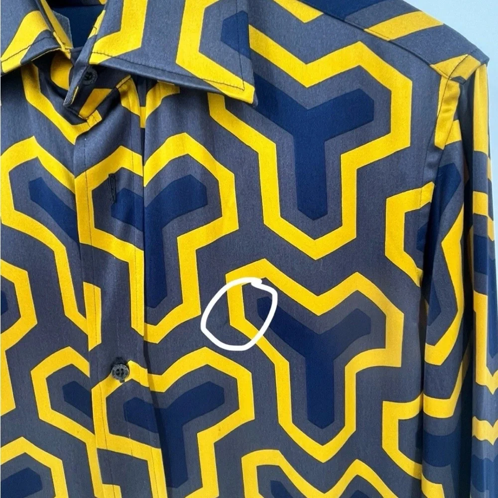Gucci Yellow and Black Geometric satin Men's Shirt 40/15 1/2